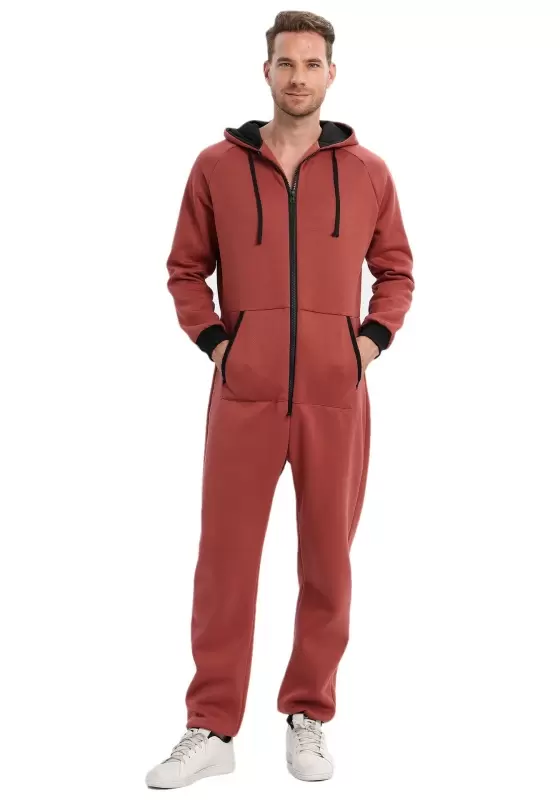 Zip Front Workwear Jumpsuit With Hoodie