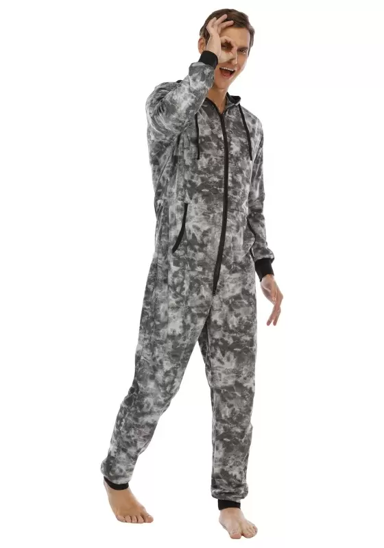 Print Zip Front Hooded Jumpsuit​