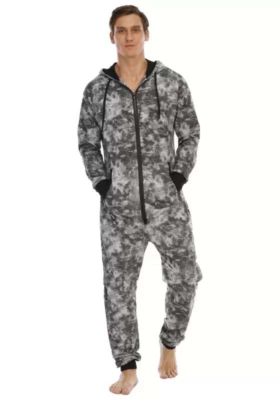 Print Zip Front Hooded Jumpsuit​