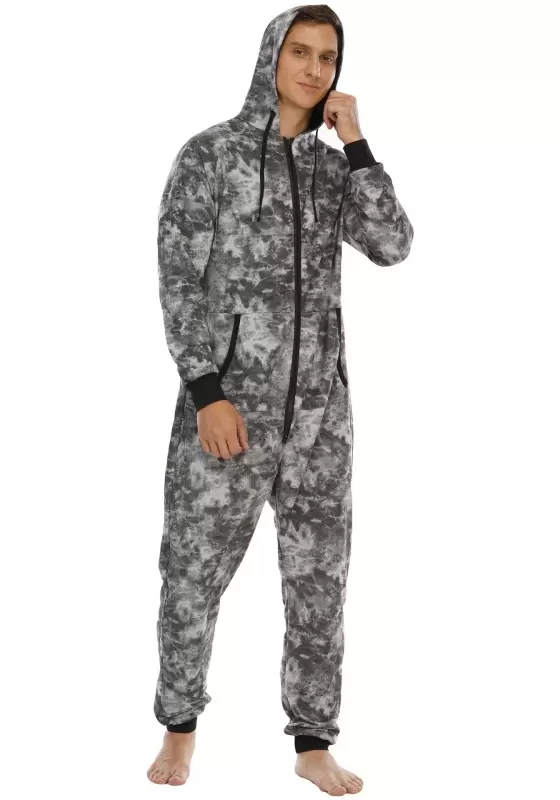 Print Zip Front Hooded Jumpsuit​