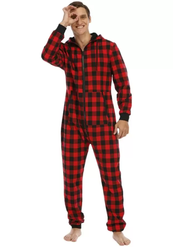 Checkered Hooded Zip Front Jumpsuit