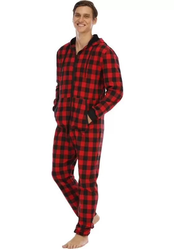 Checkered Hooded Zip Front Jumpsuit