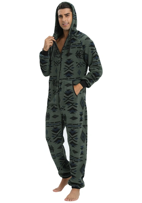 Geometric Hooded Zip Front Jumpsuit​