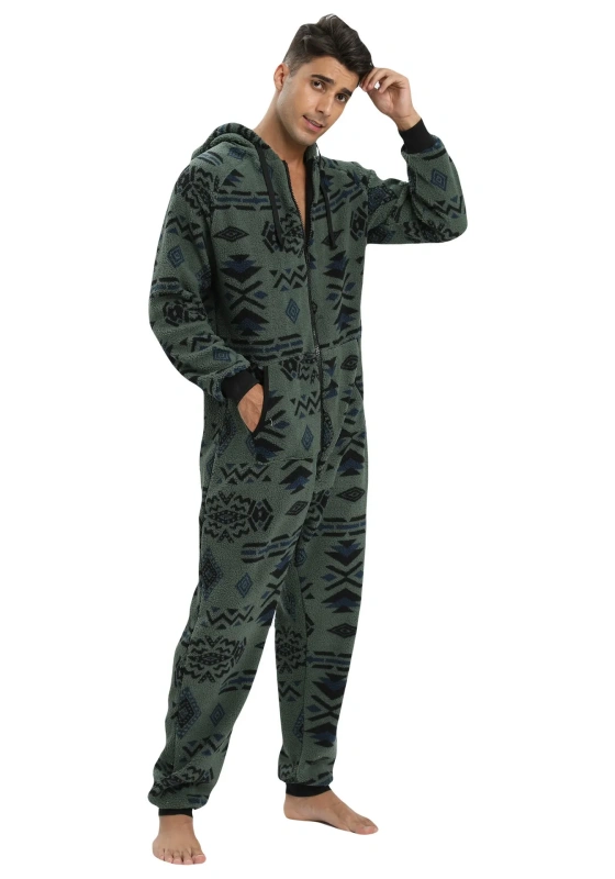 Geometric Hooded Zip Front Jumpsuit​