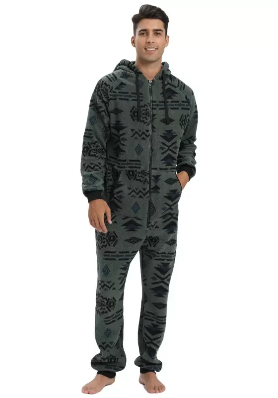 Geometric Hooded Zip Front Jumpsuit​