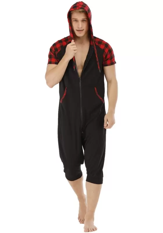 Plaid Hooded Zip Front Jumpsuit​