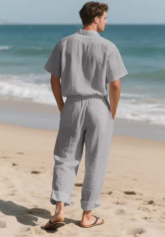 Men's Button Front Short Sleeve Pants Sets