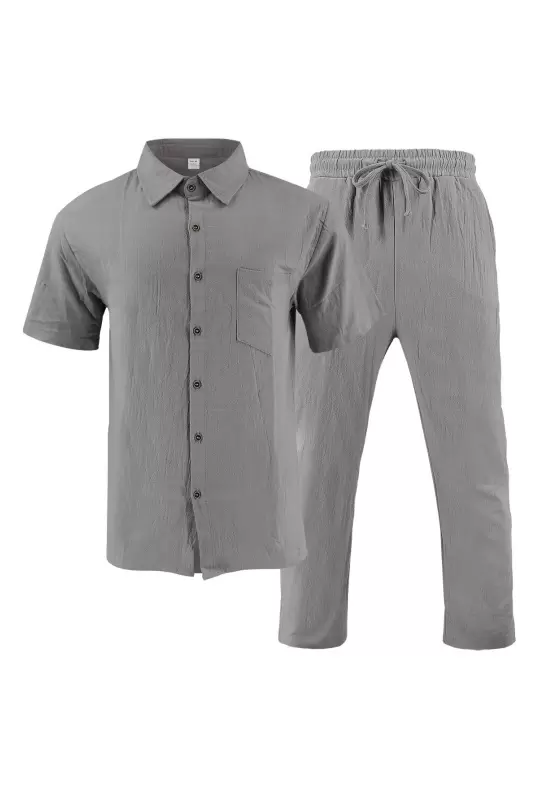 Men's Button Front Short Sleeve Pants Sets