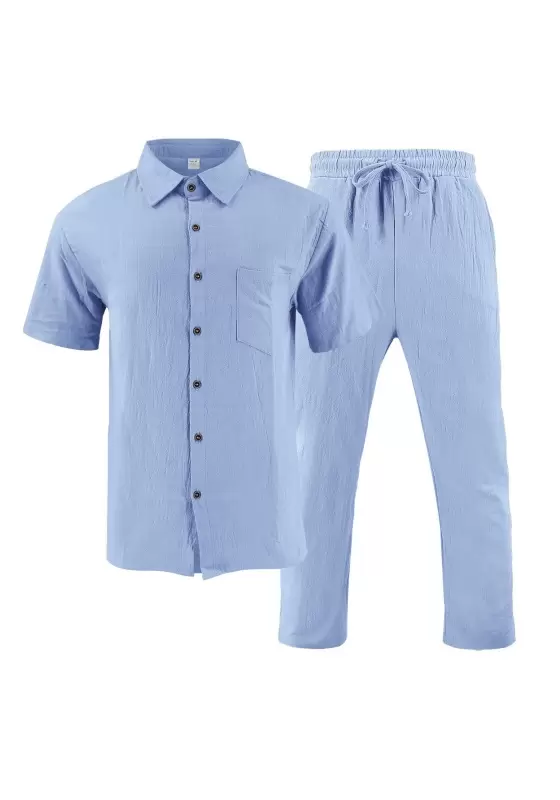 Men's Button Front Short Sleeve Pants Sets