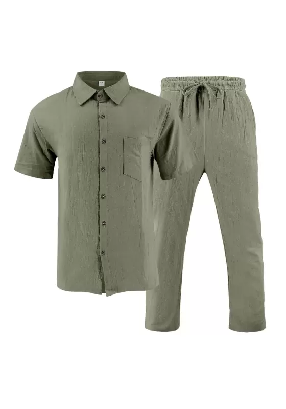 Men's Button Front Short Sleeve Pants Sets