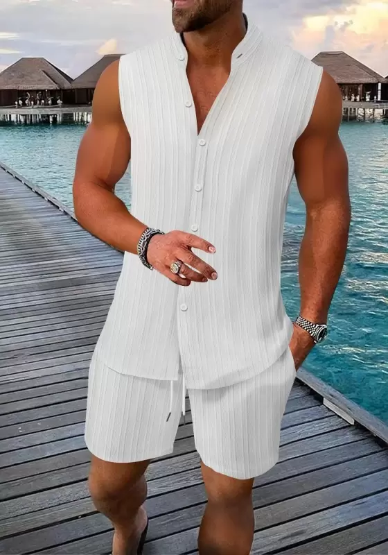 Men's Sleeveless Button  Front Short Set​