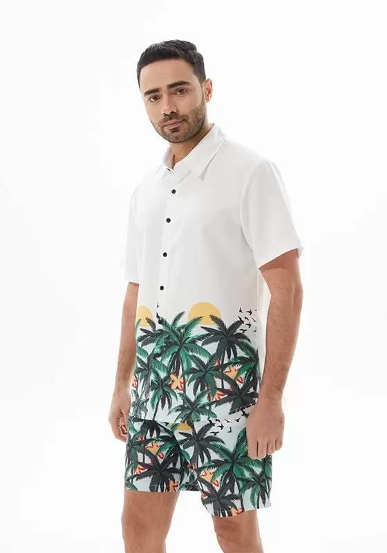 Men's Print Buttons Resort Shorts Set​