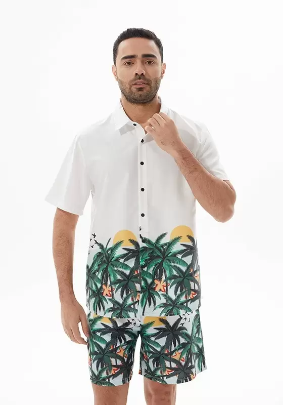 Men's Print Buttons Resort Shorts Set​