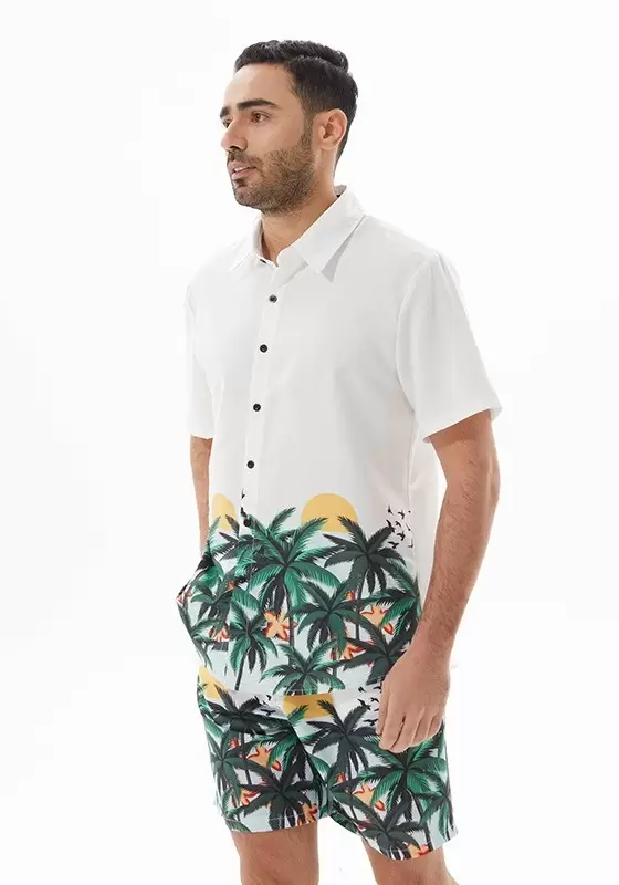 Men's Print Buttons Resort Shorts Set​