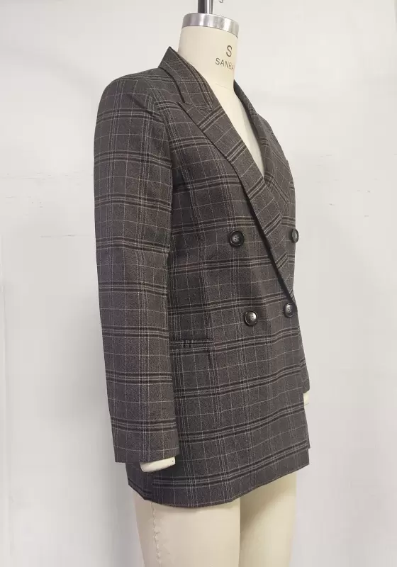 Checkered Double Button Blazer