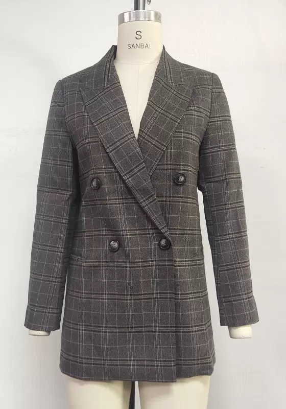 Checkered Double Button Blazer