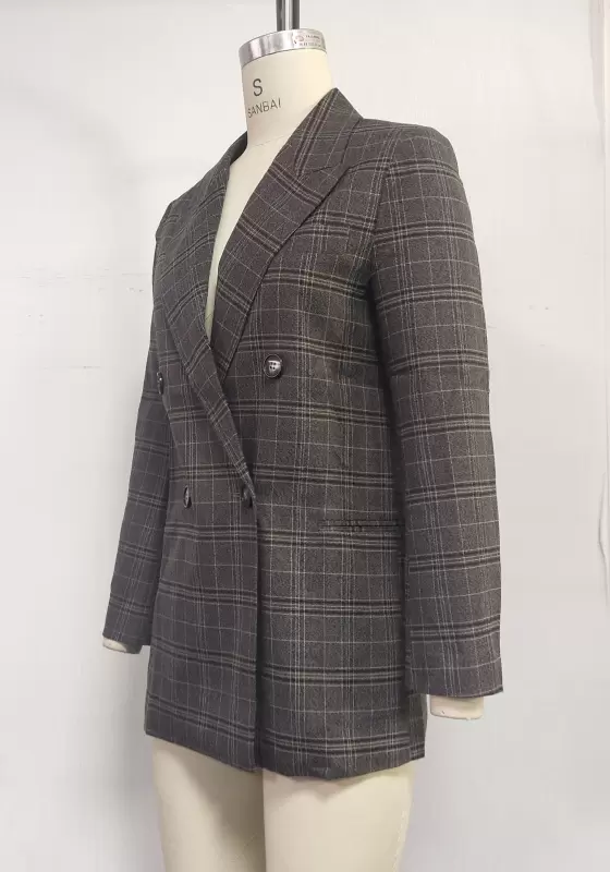 Checkered Double Button Blazer