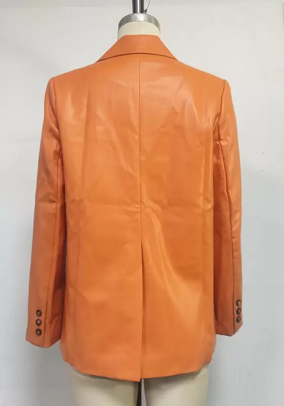 Orange Leather Single Button Blazer