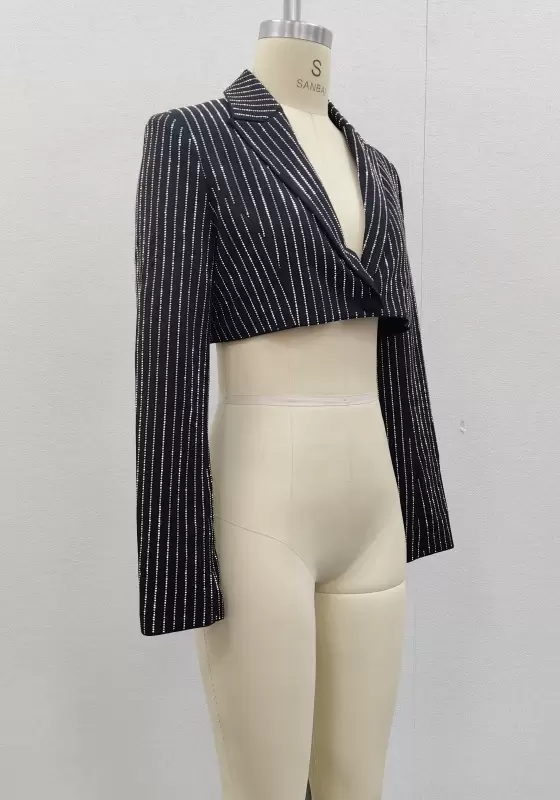 Sequin Single Button Cropped Blazer