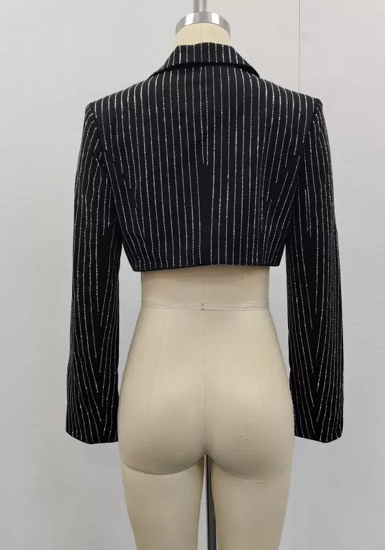 Sequin Single Button Cropped Blazer