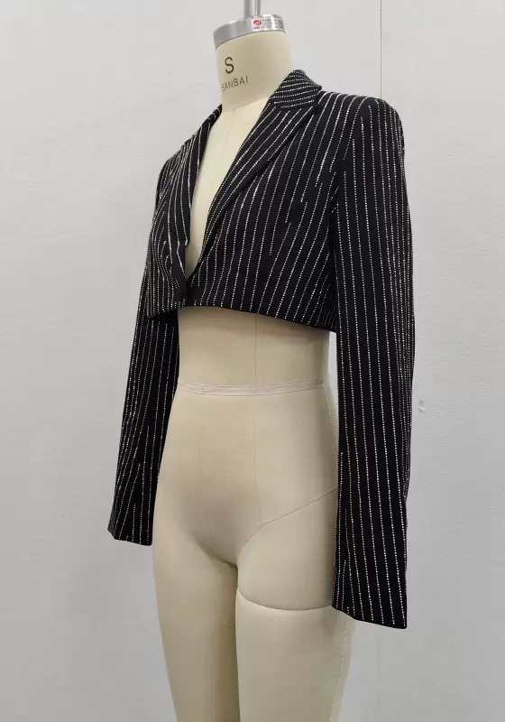 Sequin Single Button Cropped Blazer