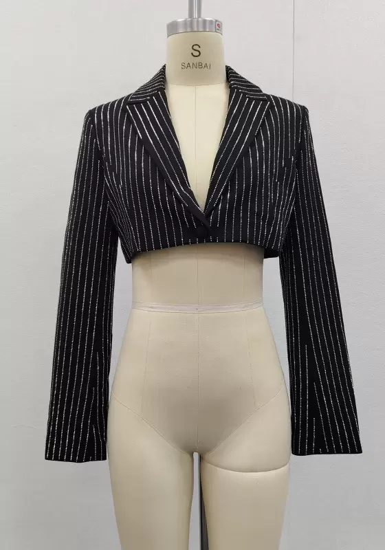 Sequin Single Button Cropped Blazer