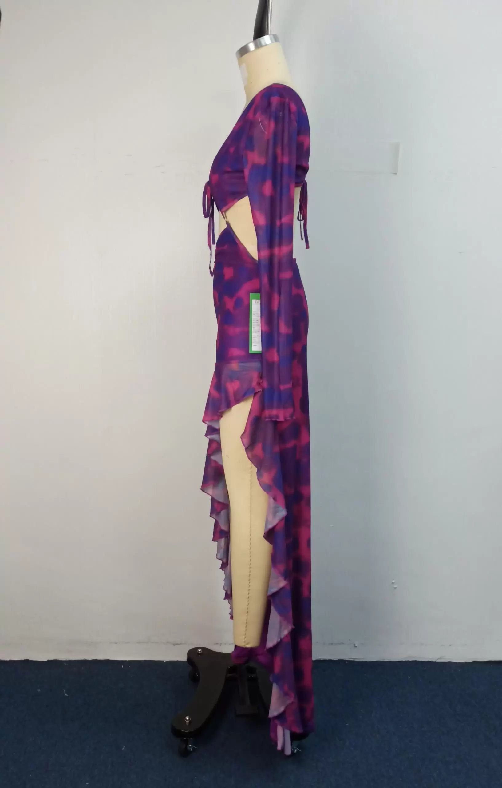 Print Ruffle Cutout Irregular Hem Dress