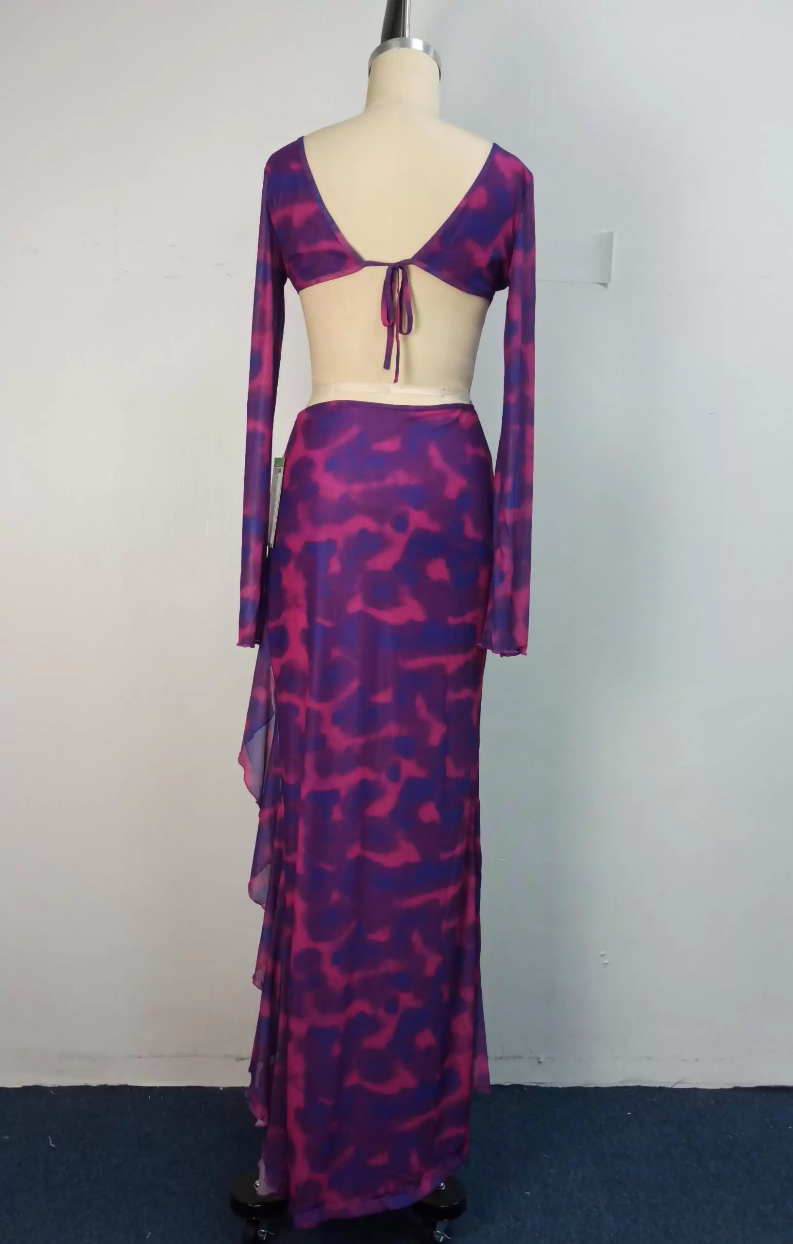 Print Ruffle Cutout Irregular Hem Dress