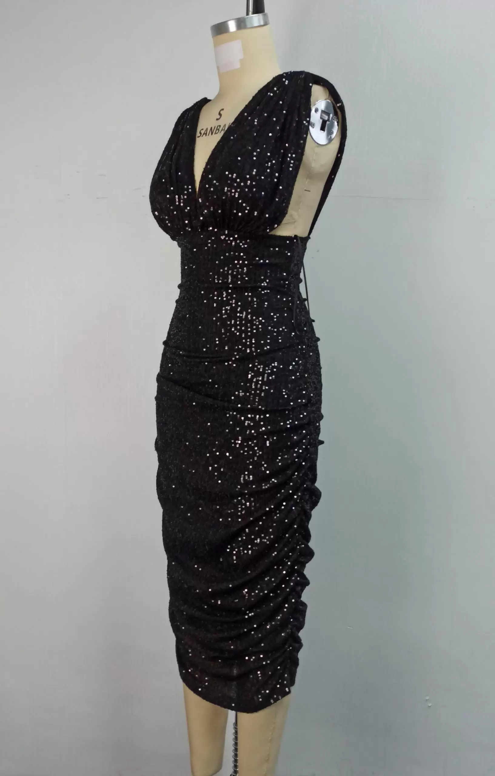 Sequin Sleeveless Ruched Bodycon Dress