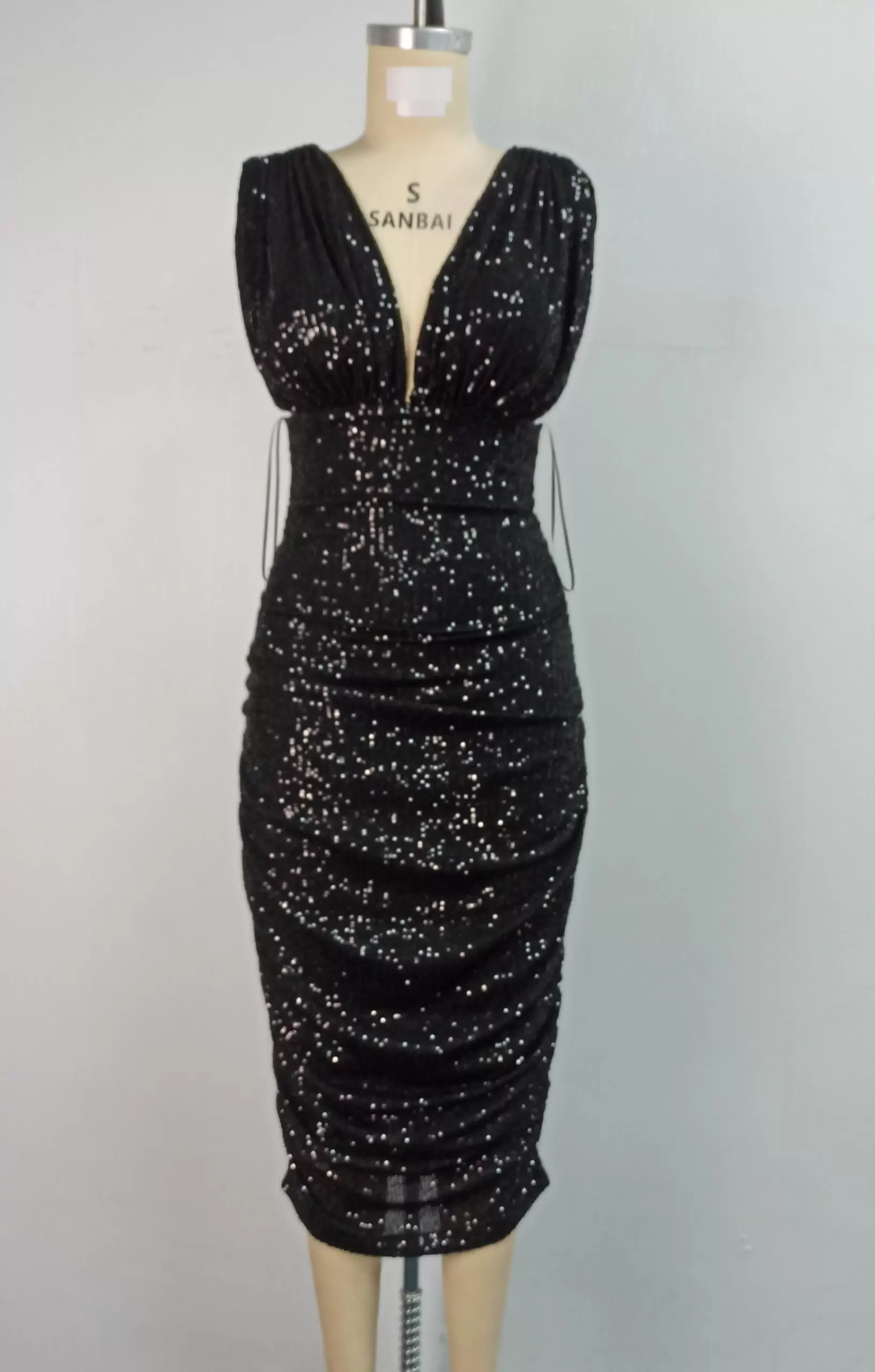 Sequin Sleeveless Ruched Bodycon Dress
