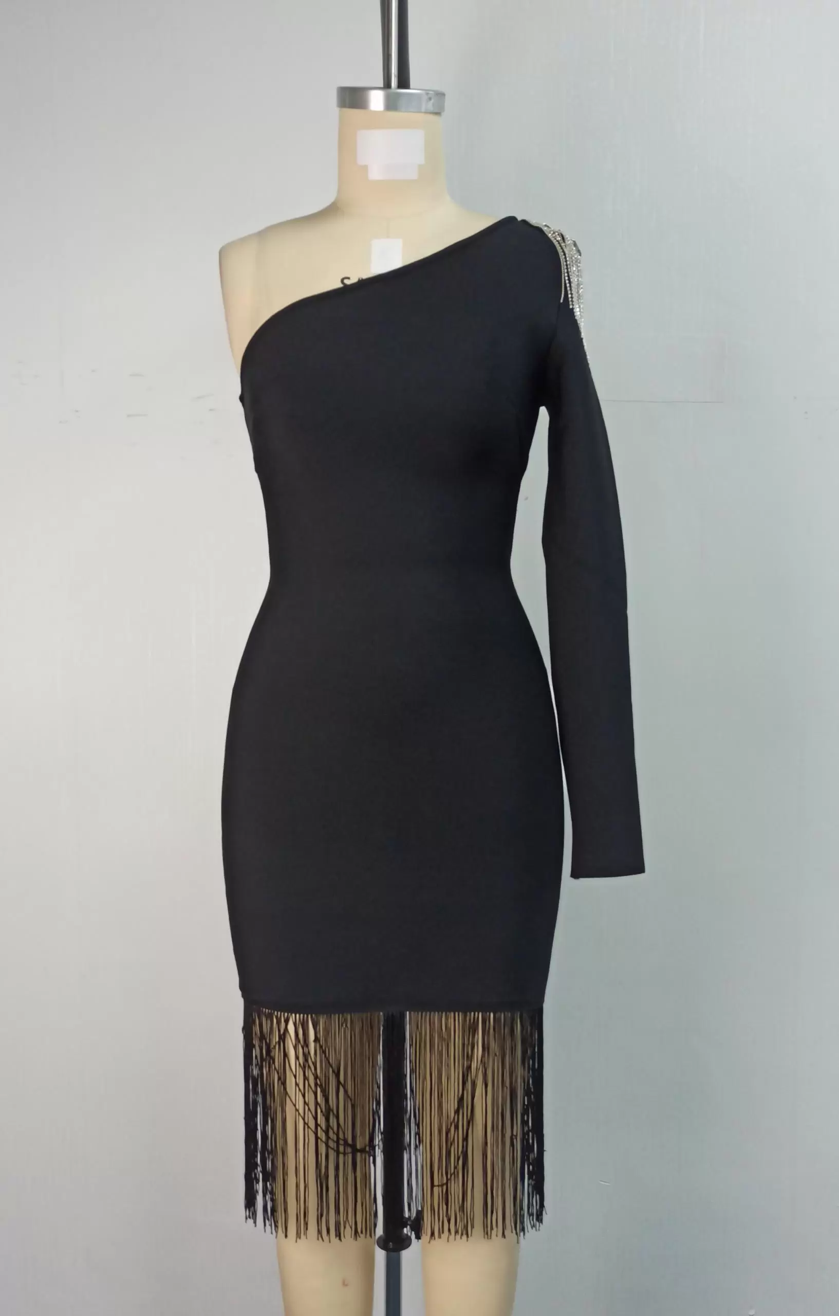One Shoulder Tassel Trim Dress
