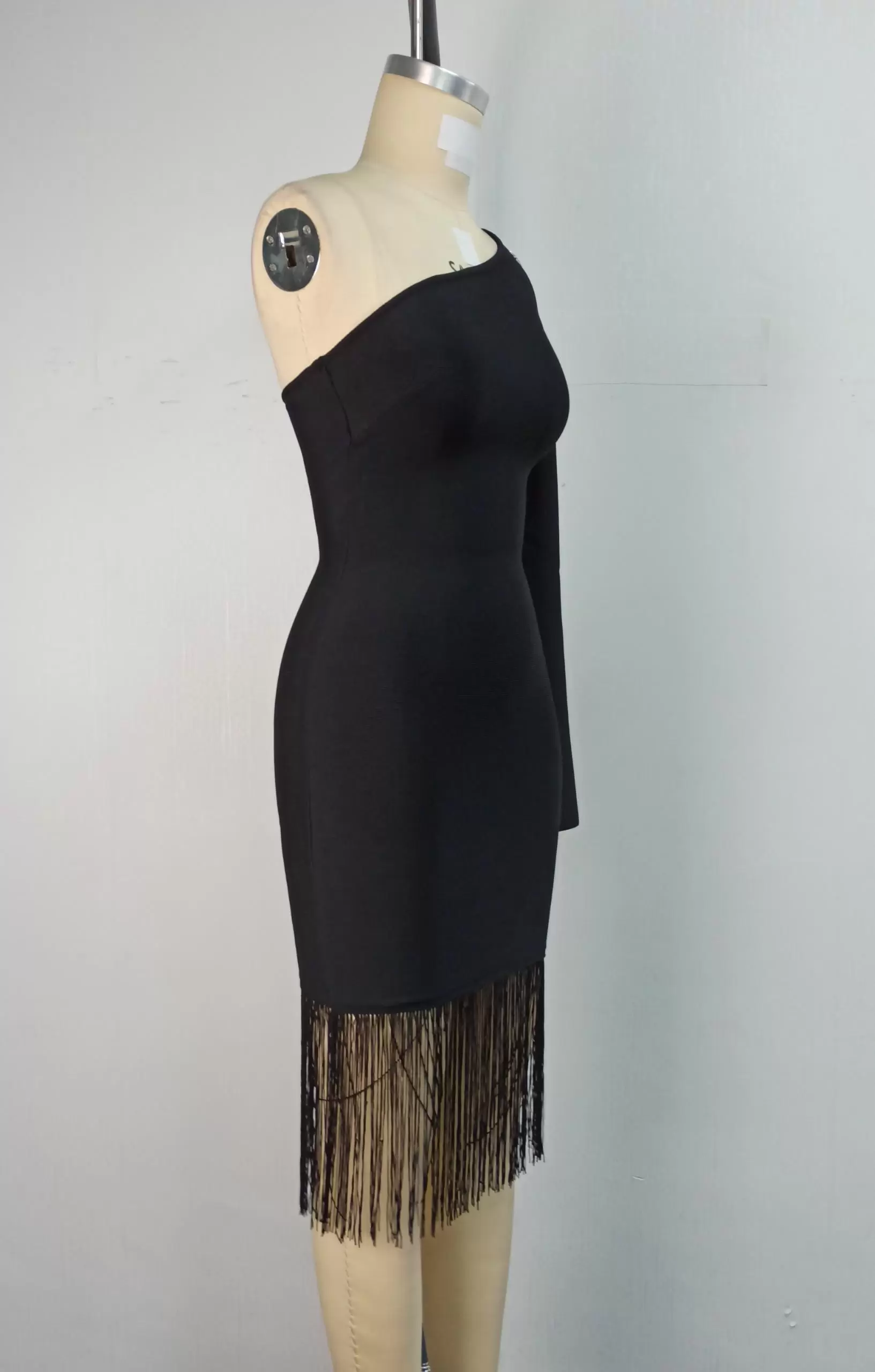 One Shoulder Tassel Trim Dress