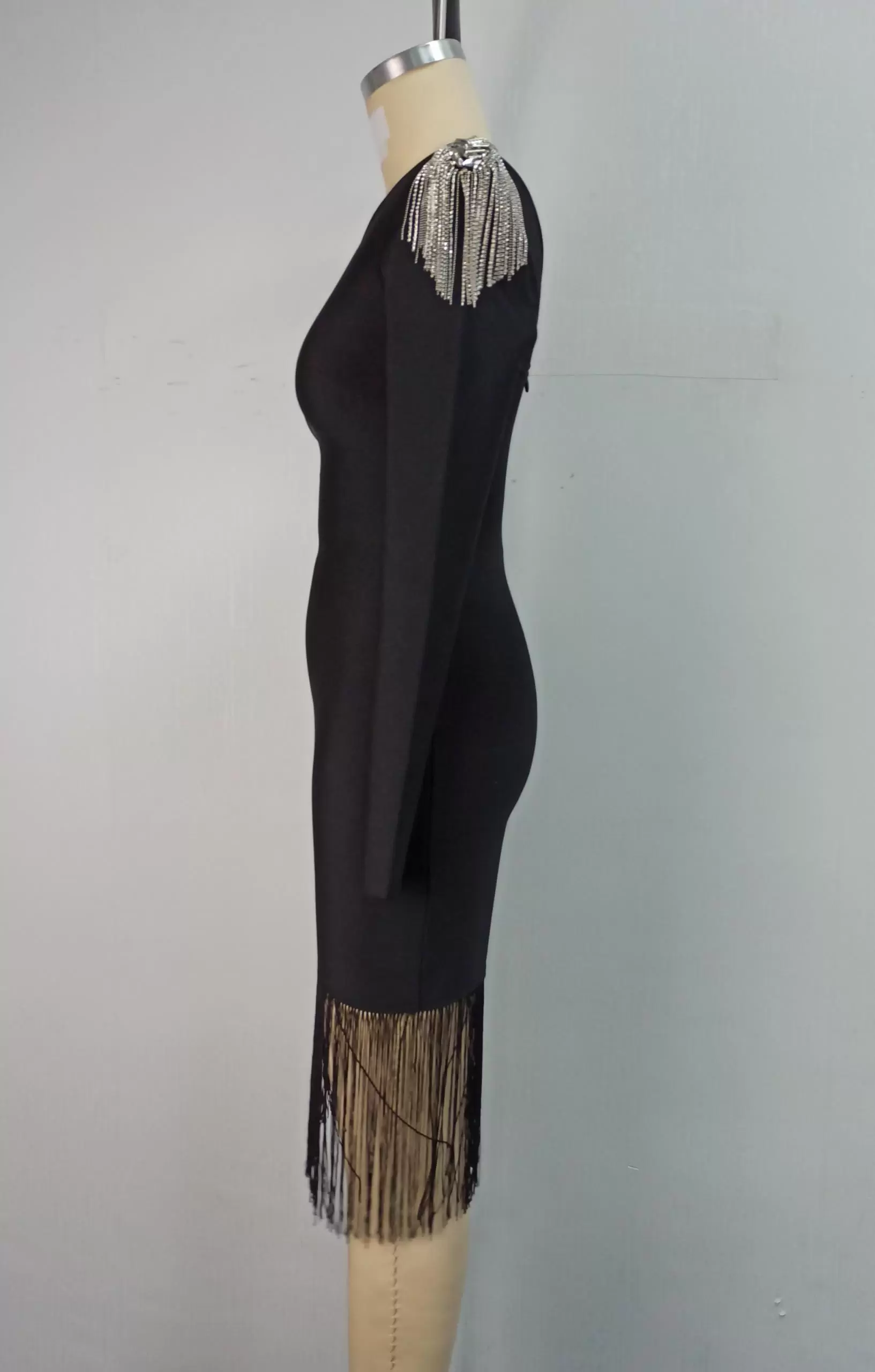 One Shoulder Tassel Trim Dress