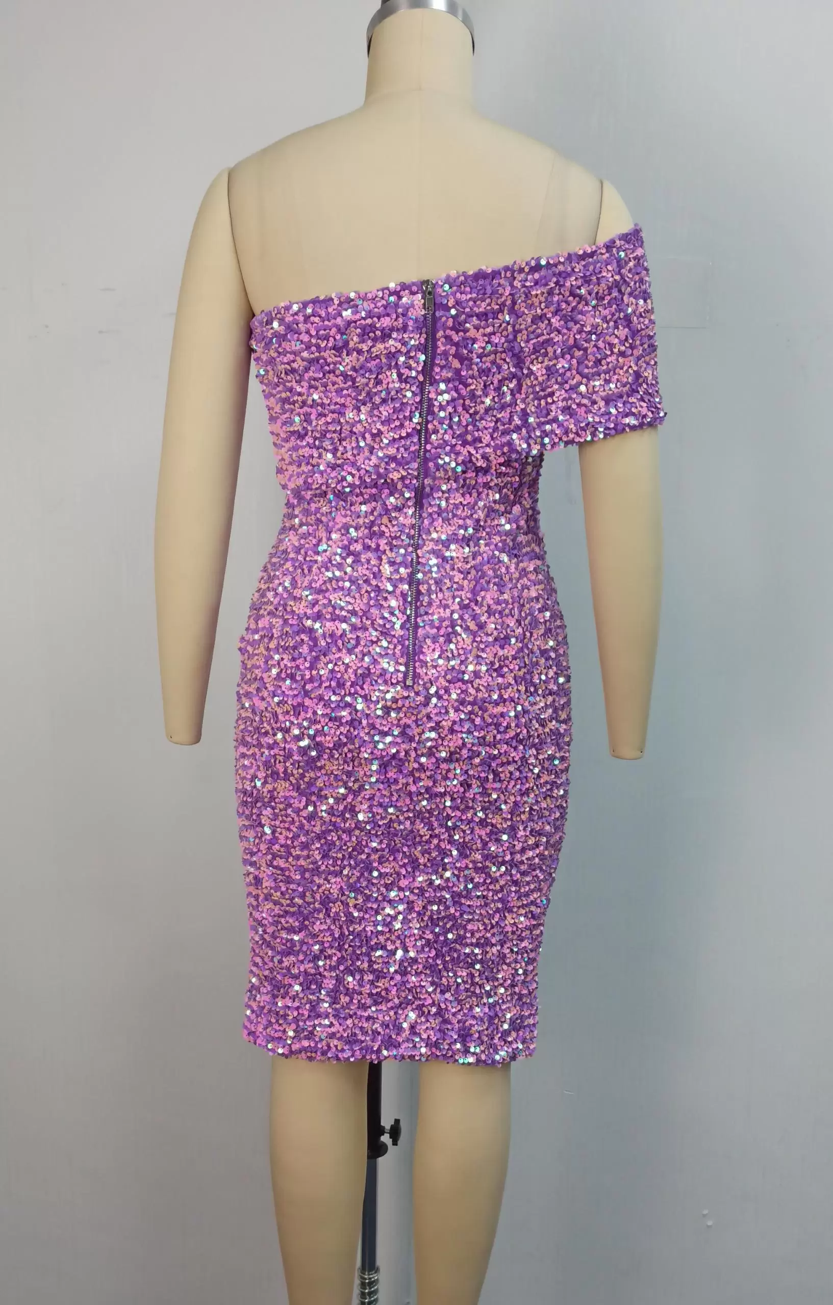 Sequin Off Shoulder Zipper Dress