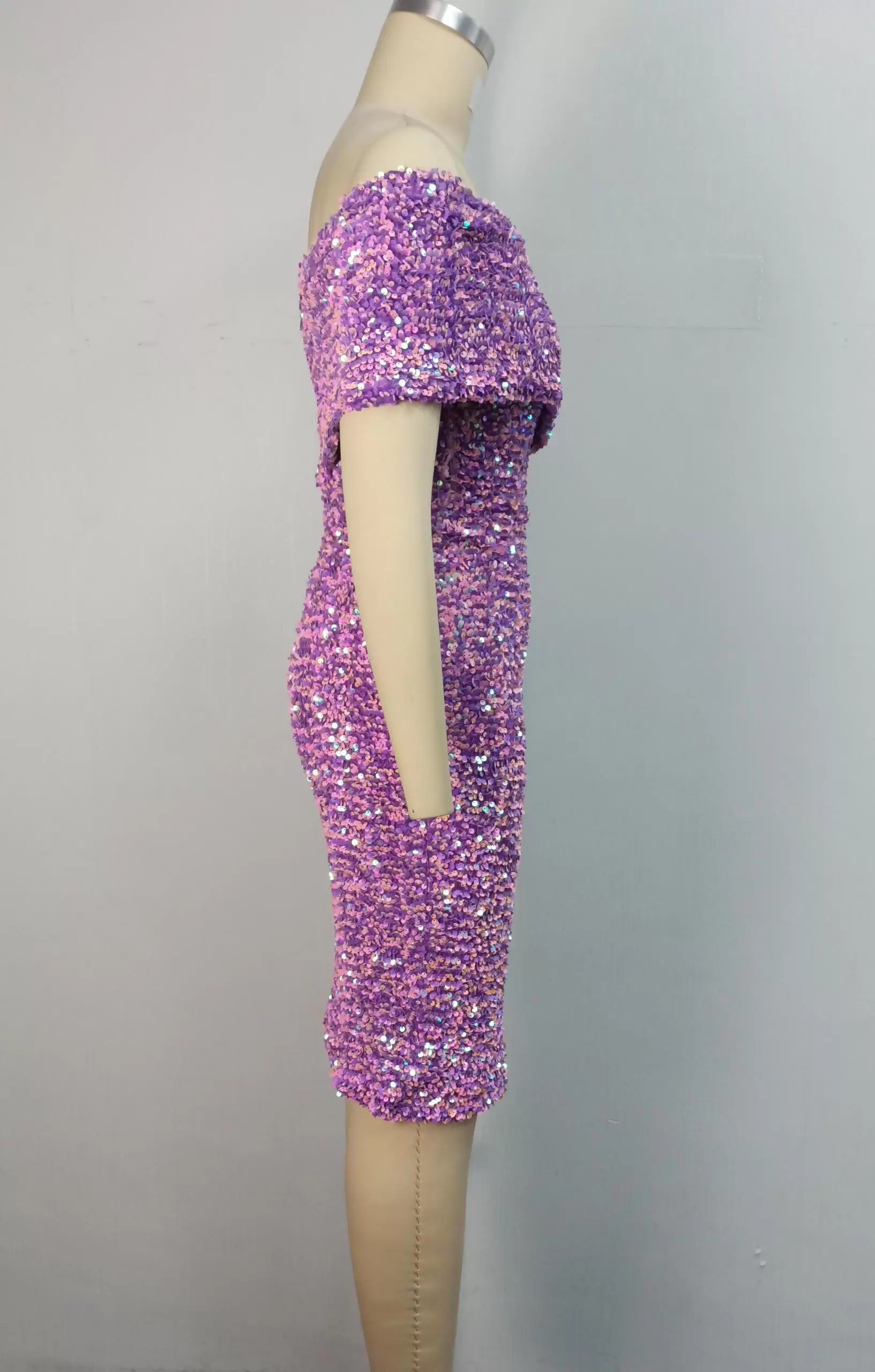 Sequin Off Shoulder Zipper Dress