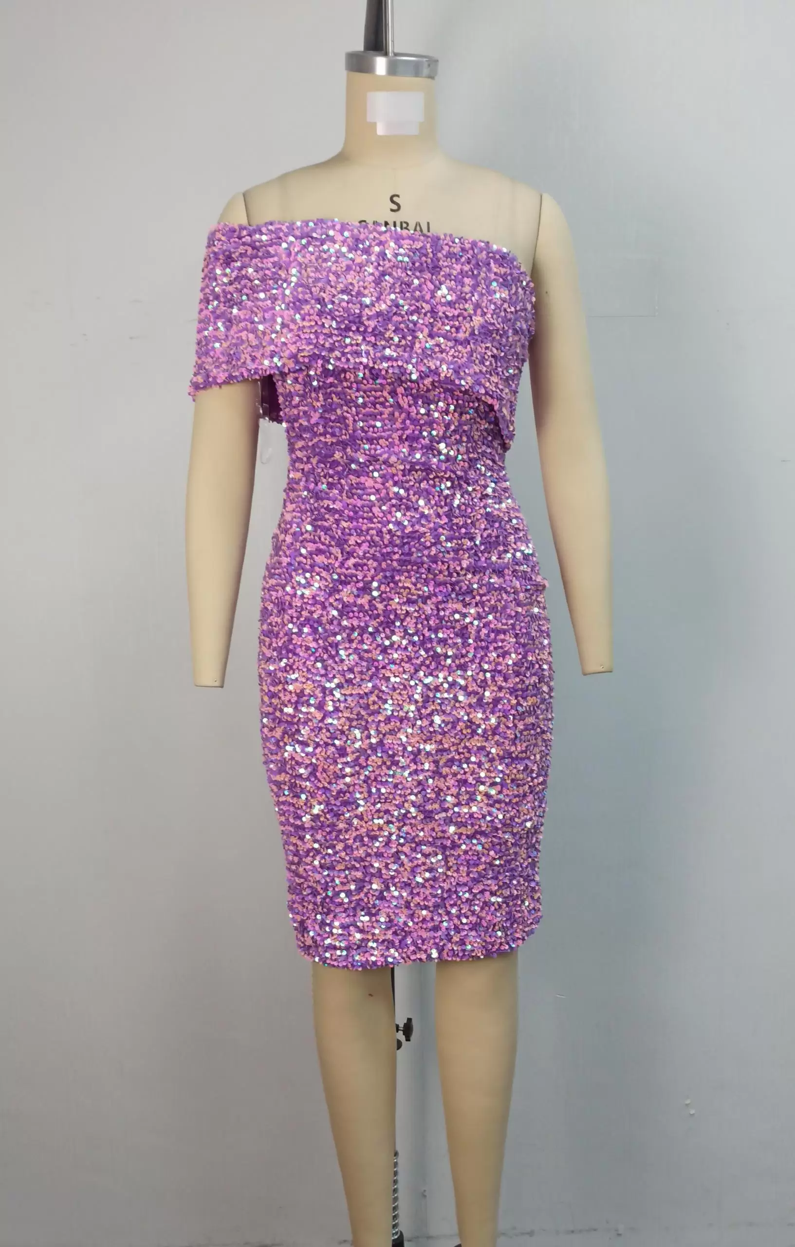 Sequin Off Shoulder Zipper Dress