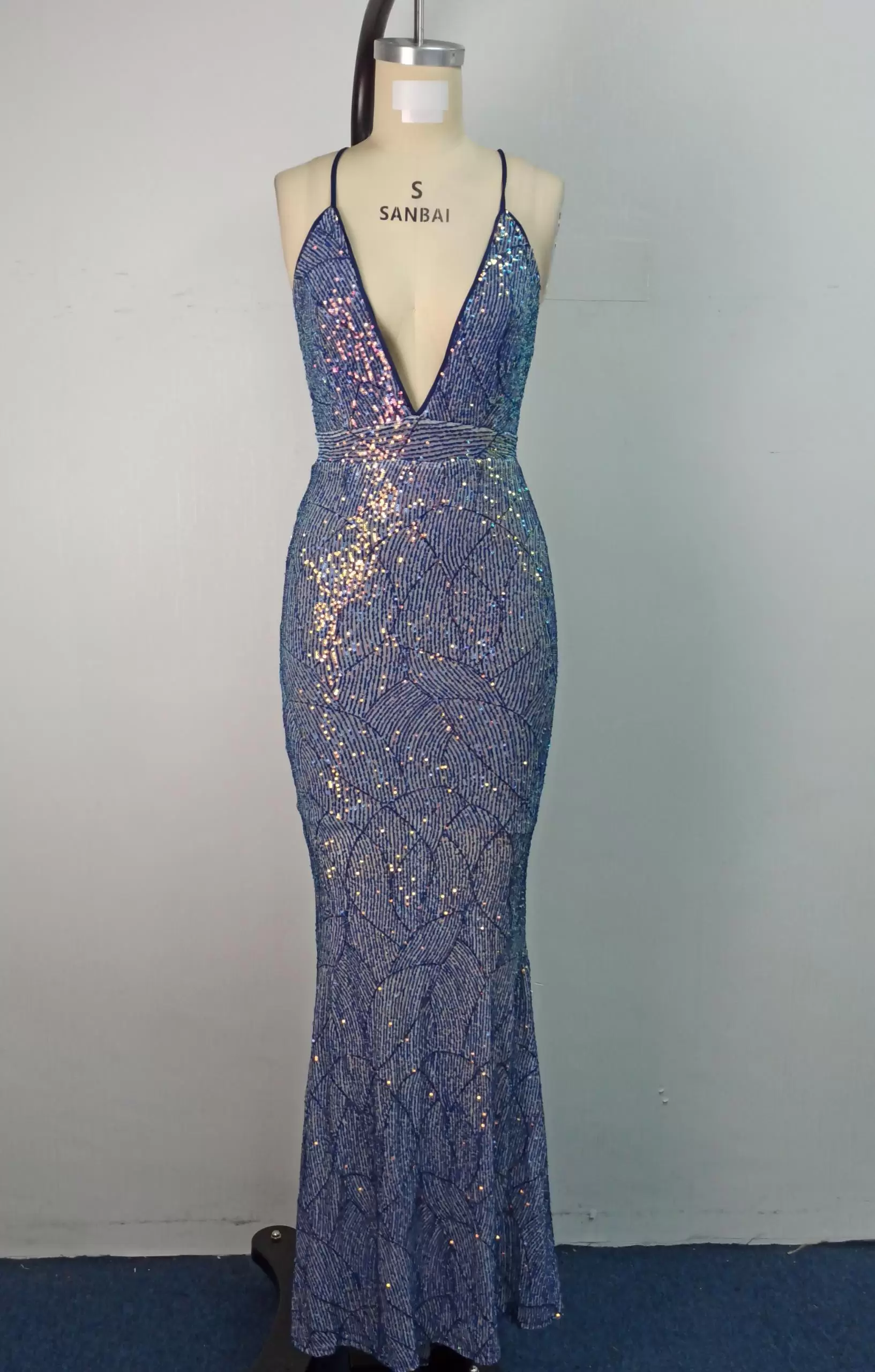 Sequin Deep V Neck Mermaid Dress