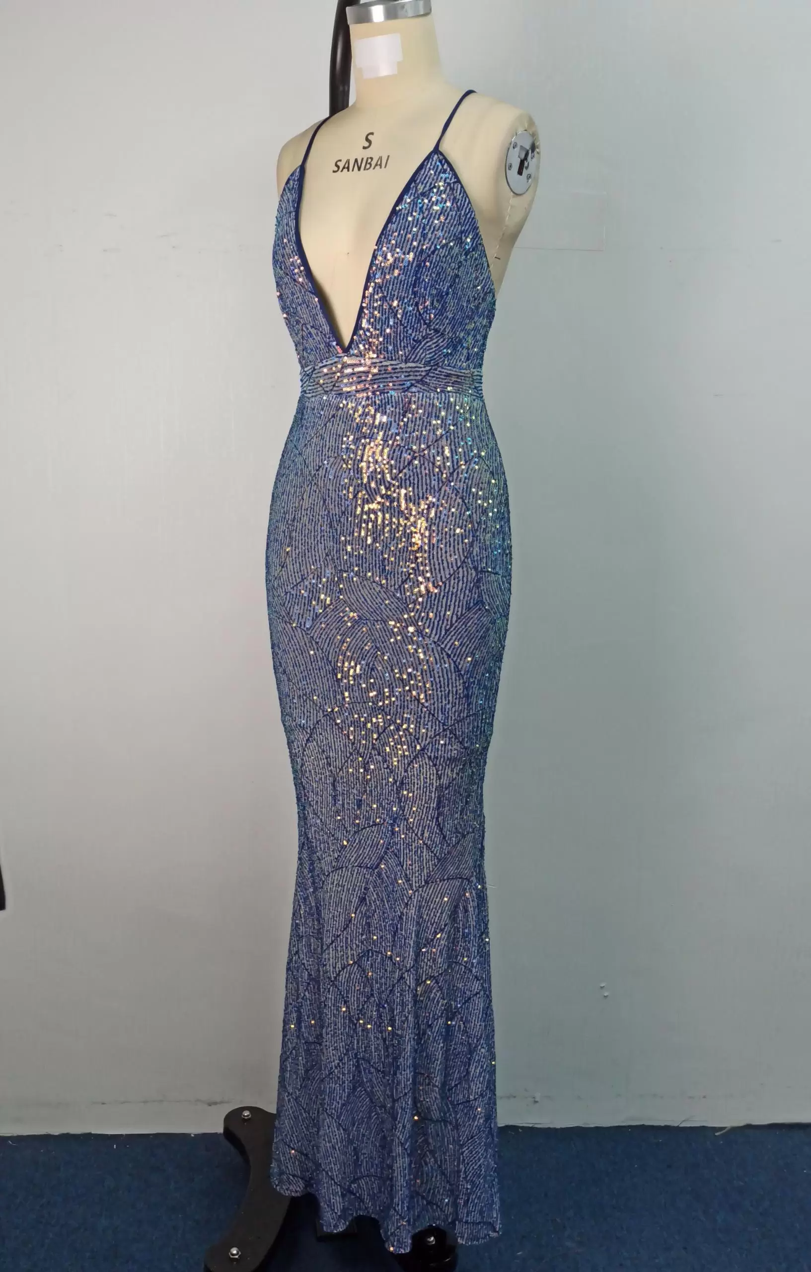 Sequin Deep V Neck Mermaid Dress