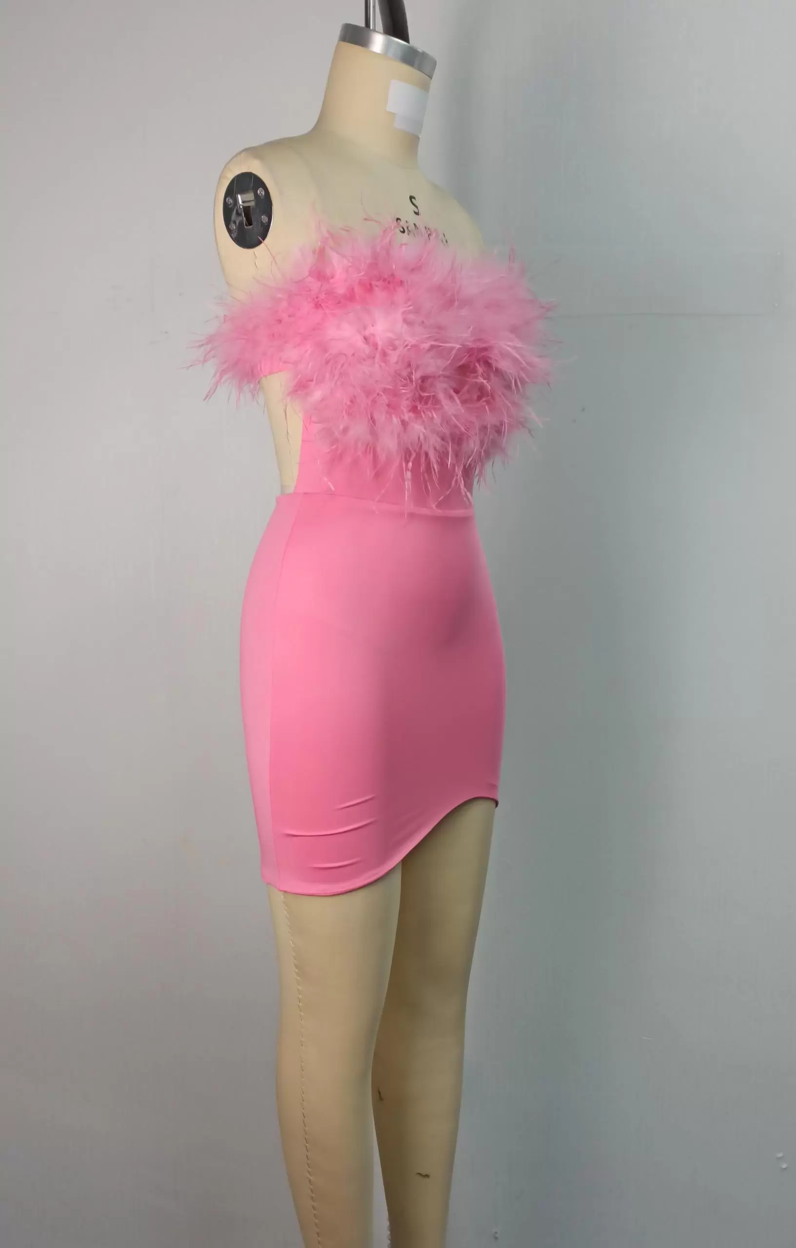 ​​Feather Strapless Mini Dress