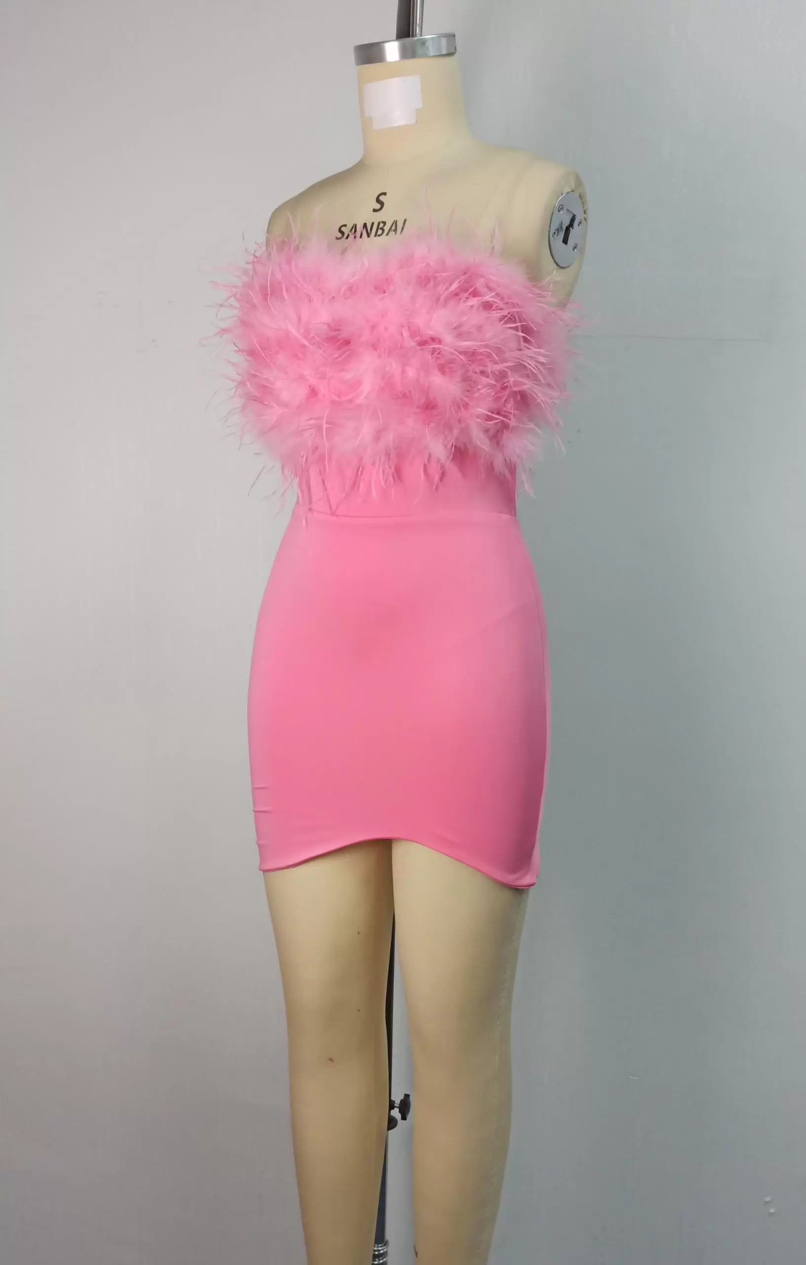 ​​Feather Strapless Mini Dress