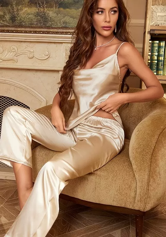 Silk V Neck Cami Pajama Set