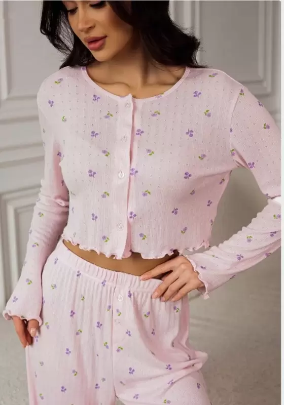 Pink Floral Button Front Pajama Set