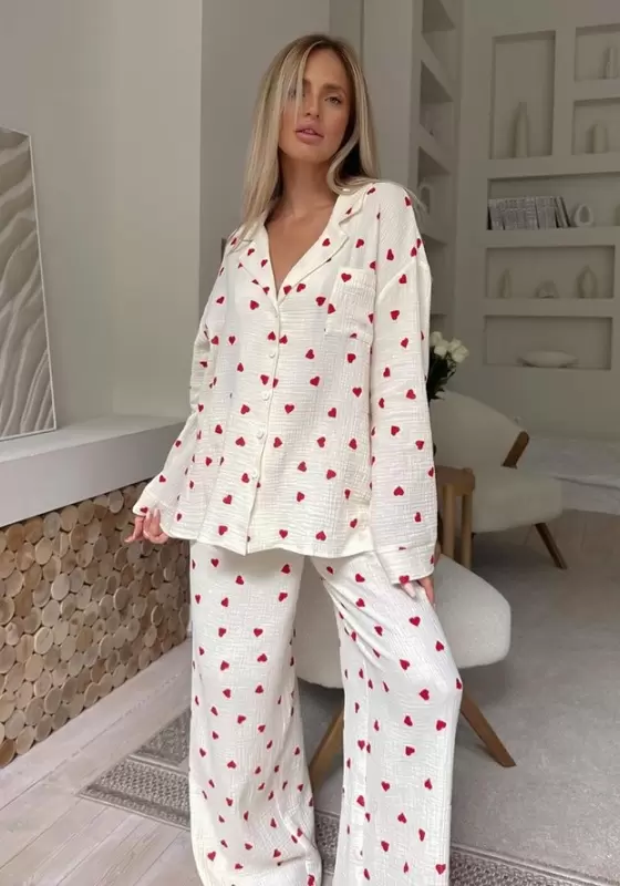 Heart Print Long Sleeve Pajama Set