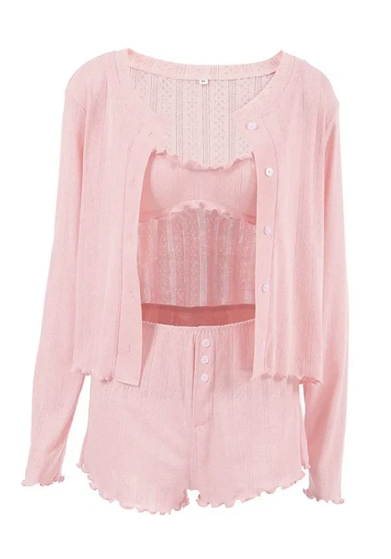 Pink Long Sleeve Lounge Three Piece Set
