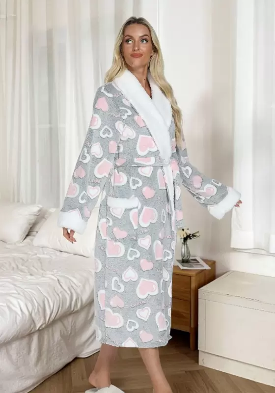 FluffyTrim Heart Print Robe
