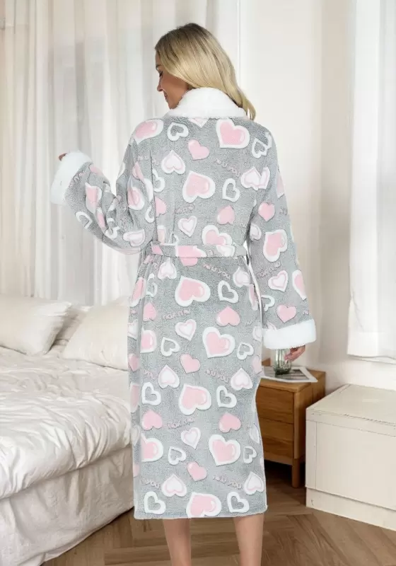 FluffyTrim Heart Print Robe