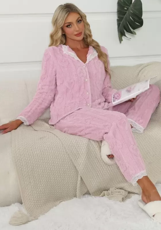 Fleece Button Front Lounge Set​