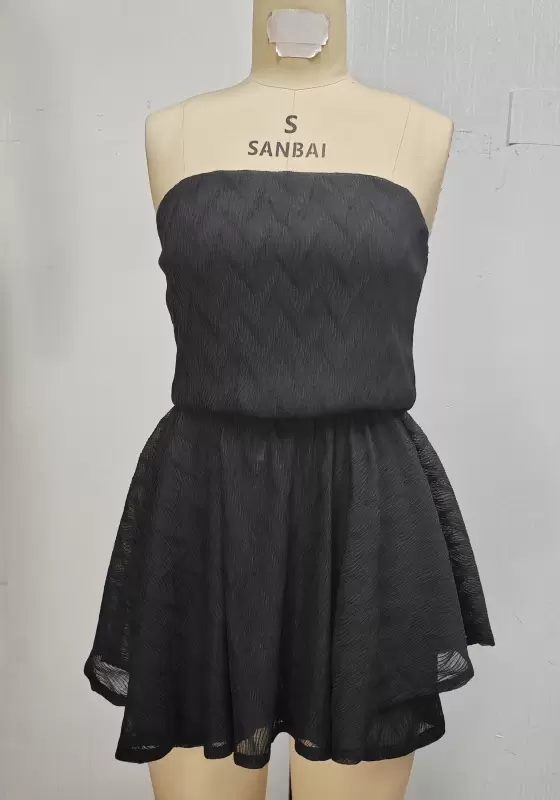 Black Strapless Romper With Skirt​