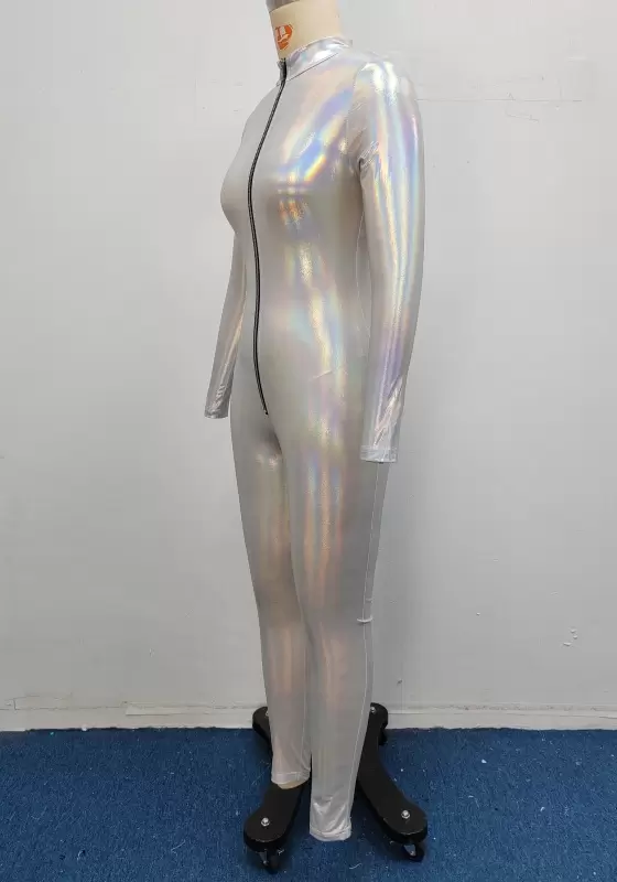 Zip Front Long Sleeve Bodycon Jumpsuit