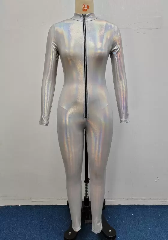 Zip Front Long Sleeve Bodycon Jumpsuit
